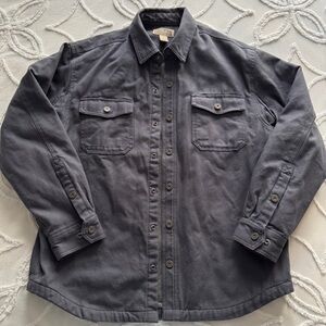 Duluth Trading Mens Firehose Shirt Jack Jacket Large Blue Fleece Lined Canvas